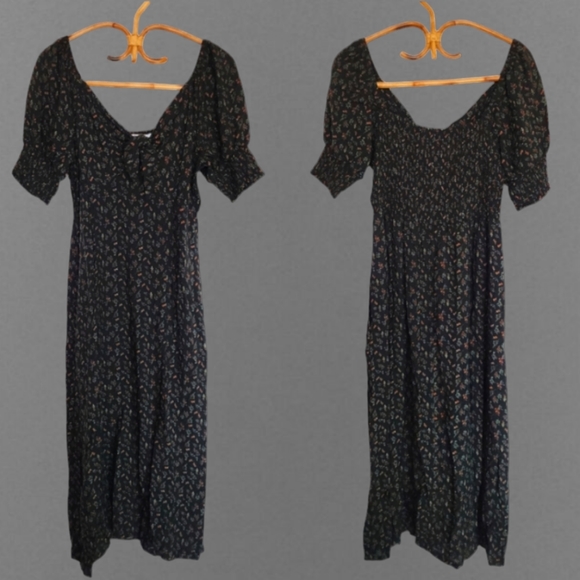 Black floral peasant long dress - Picture 1 of 5